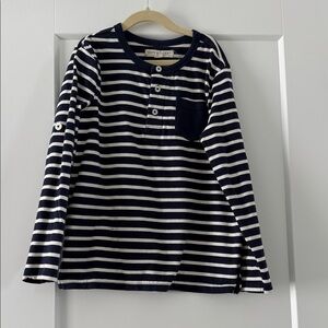 Navy & White Striped Long-Sleeve Tee with Pocket - Kids